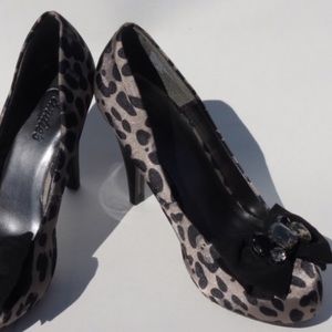 Candies bow leopard print satin finish heels